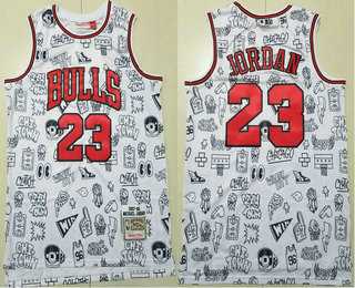 Men%27s Chicago Bulls #23 Michael Jordan 1997-98 White Hardwood Swingman Throwback Jersey